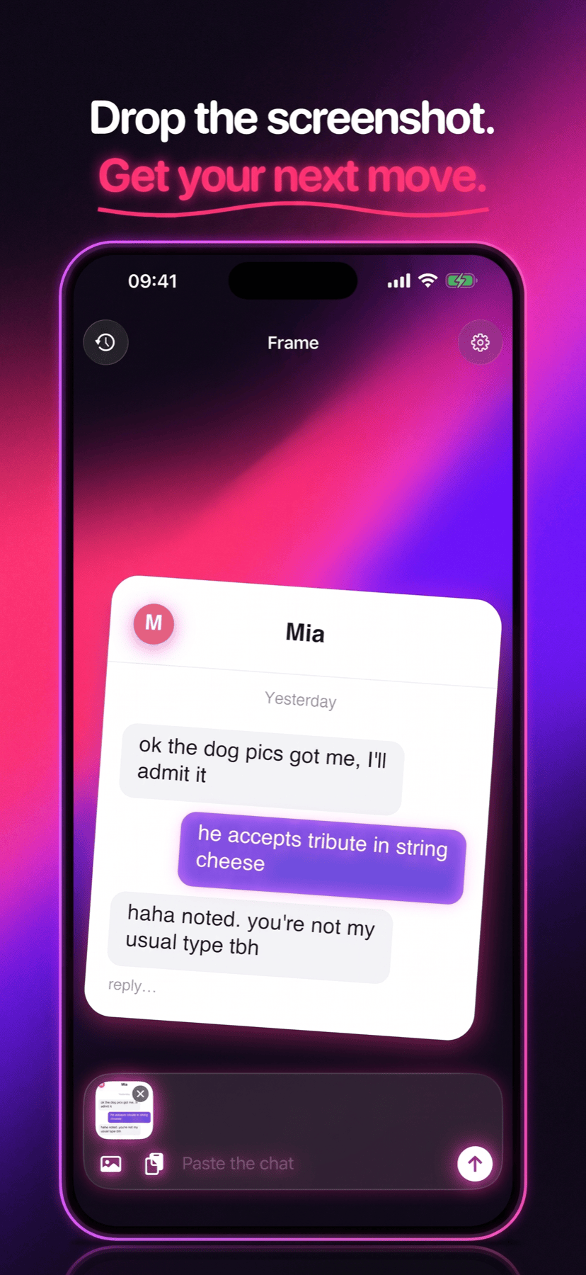 Add a chat screenshot to Frame